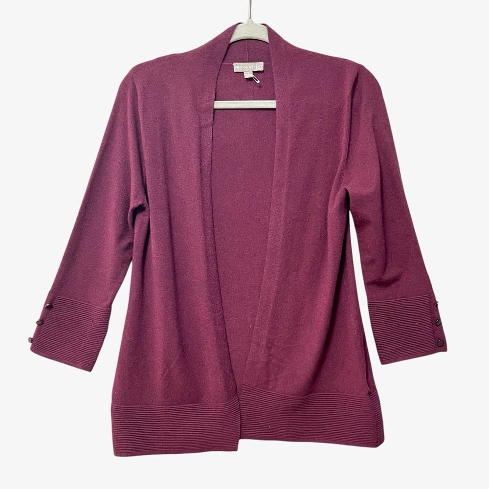 Cyrus Evolution Purple Open Front Cardigan Size Small 3/4 Sleeves Office Dressy